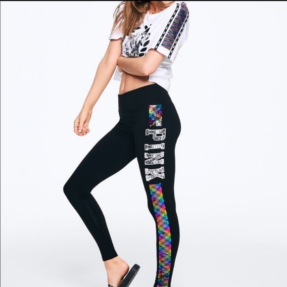 PINK Victoria's Secret Rainbow Bling/Flip Sequins|Yoga|Campus XS/M - Picture 2 of 9
